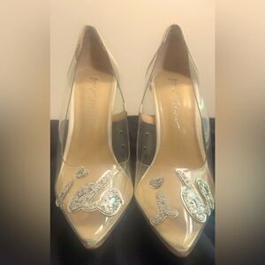 Betsey Johnson "I Do" clear bridal pumps